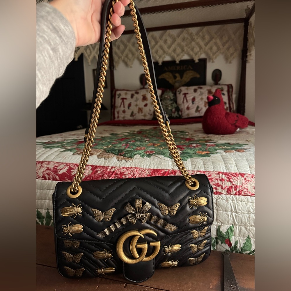 Gucci Black and Gold Shoulder Bag with Butterfly and Bug Accents like new! - Picture 3 of 7